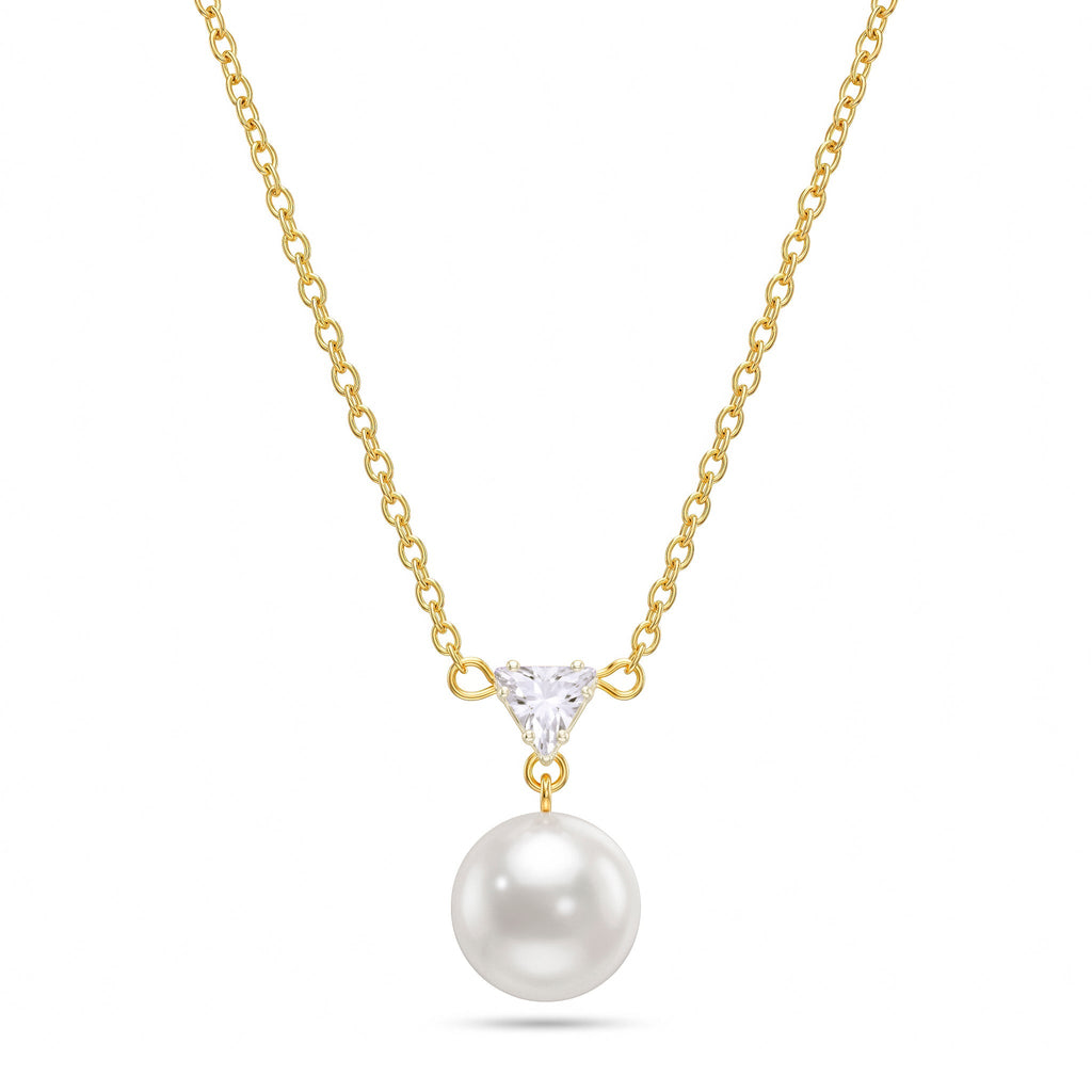 Desihi Necklace Anti-Tarnish Trillion Crystal & Pearl Pendant