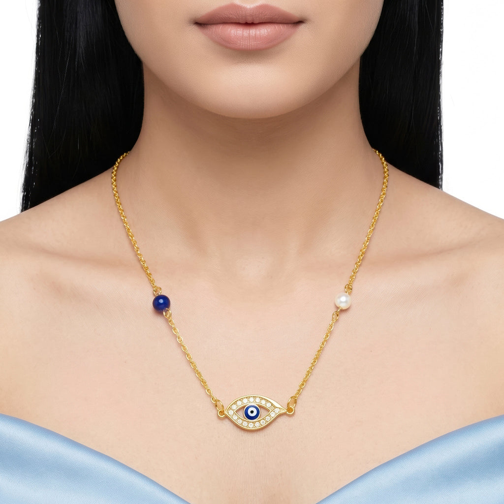Desihi Necklace Anti-Tarnish Gold Plated Evil Eye Pearl Pendant