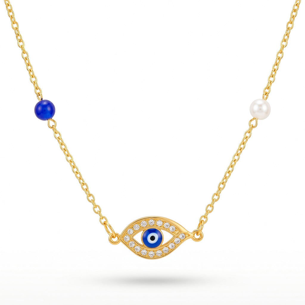 Desihi Necklace Anti-Tarnish Gold Plated Evil Eye Pearl Pendant