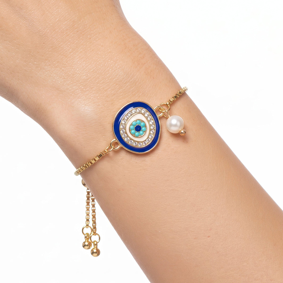 Desihi Bracelet Anti-Tarnish Gold Plated Chain With Evil Eye (Adjustable Size)