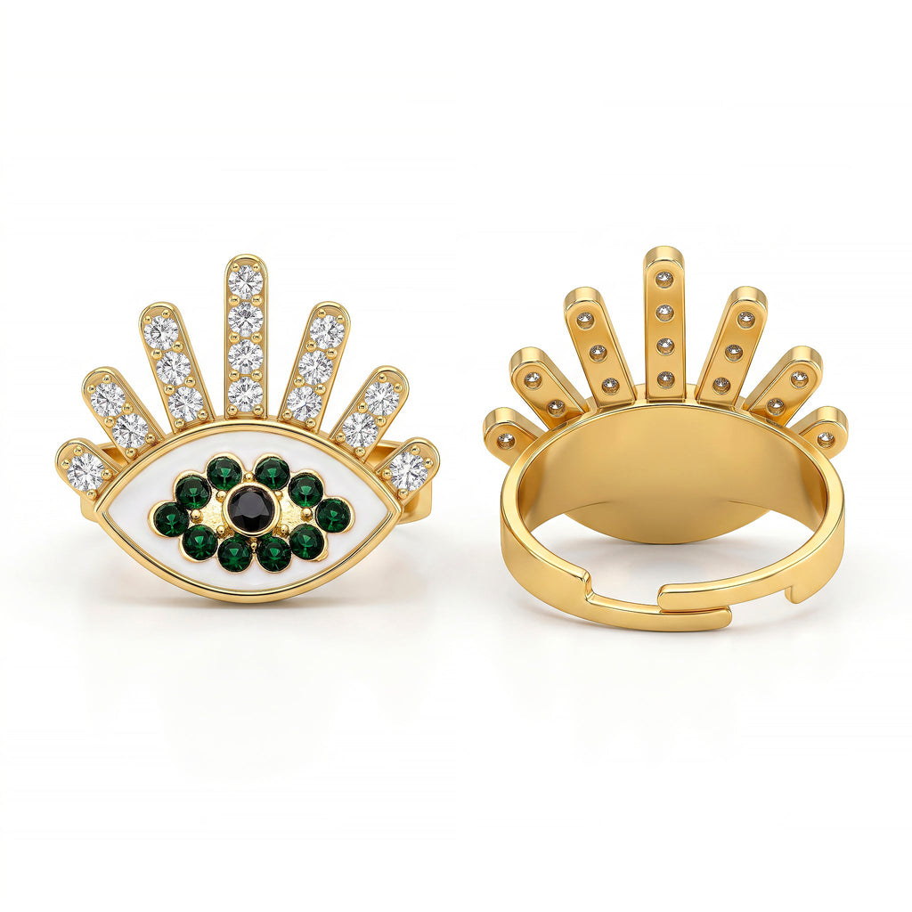 Desihi Ring Anti-Tarnish Evil Eye Green (Adjustable Size)