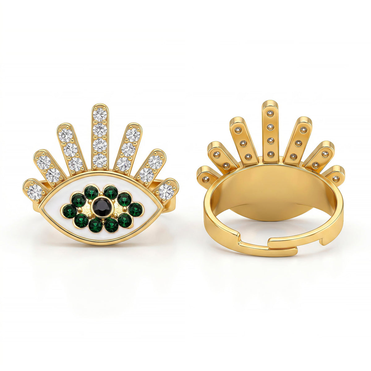 Desihi Ring Anti-Tarnish Evil Eye Green (Adjustable Size)
