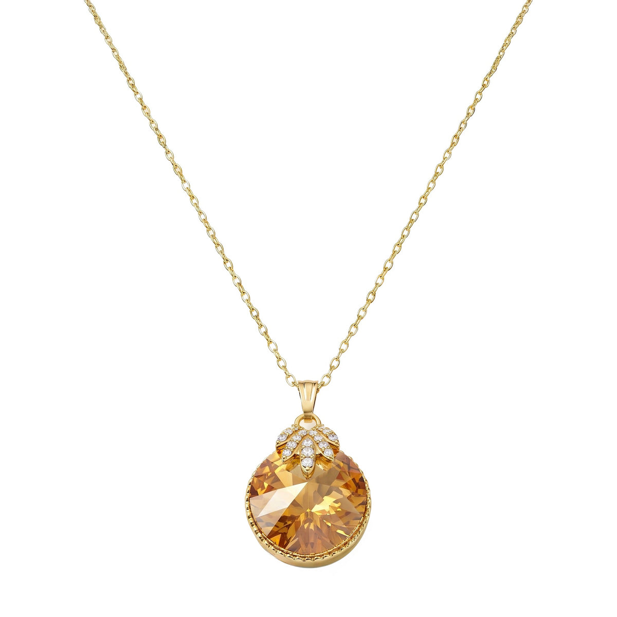Desihi Necklace Anti-Tarnish Round Champagne Pendant
