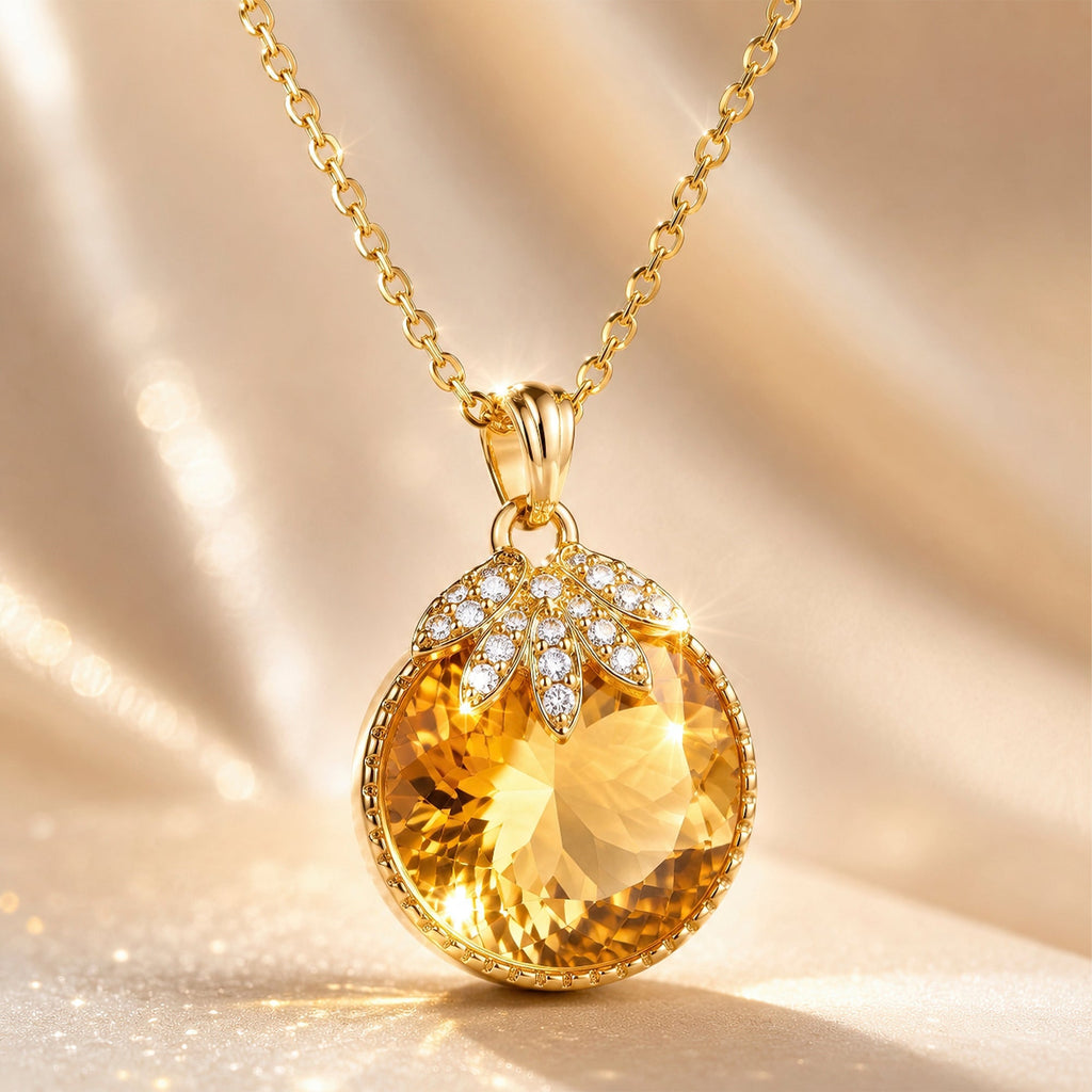 Desihi Necklace Anti-Tarnish Round Champagne Pendant