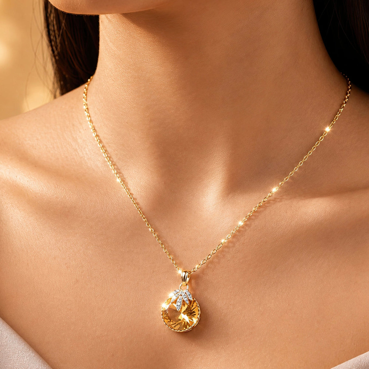 Desihi Necklace Anti-Tarnish Round Champagne Pendant