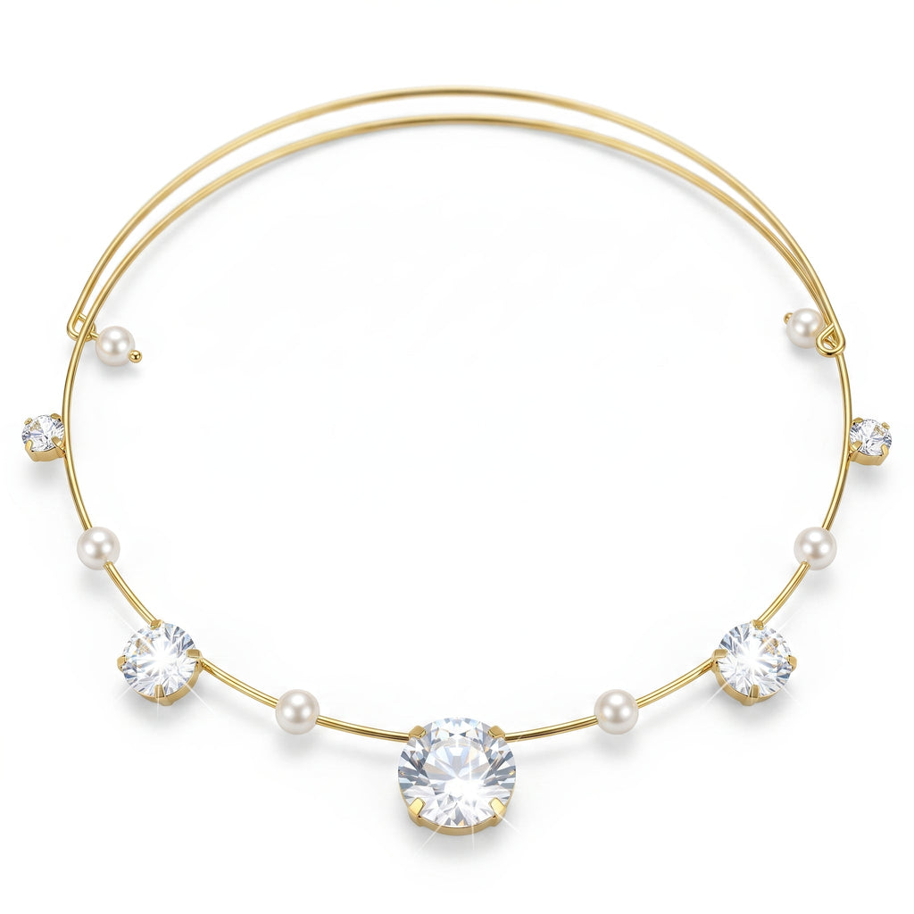 Desihi Necklace Anti-Tarnish Pearl Crystal Collar