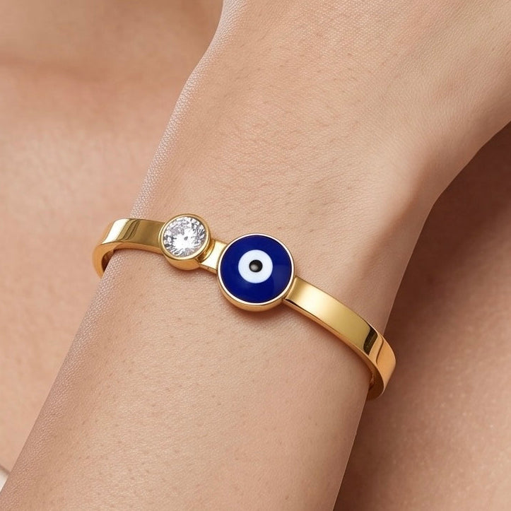 Desihi Bracelet Anti-Tarnish Gold Plated Evil Eye Bangle (Adjustable Size)
