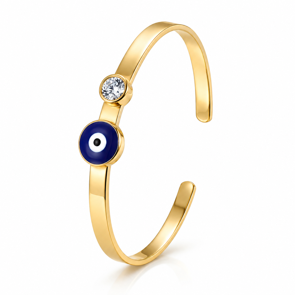 Desihi Bracelet Anti-Tarnish Gold Plated Evil Eye Bangle (Adjustable Size)
