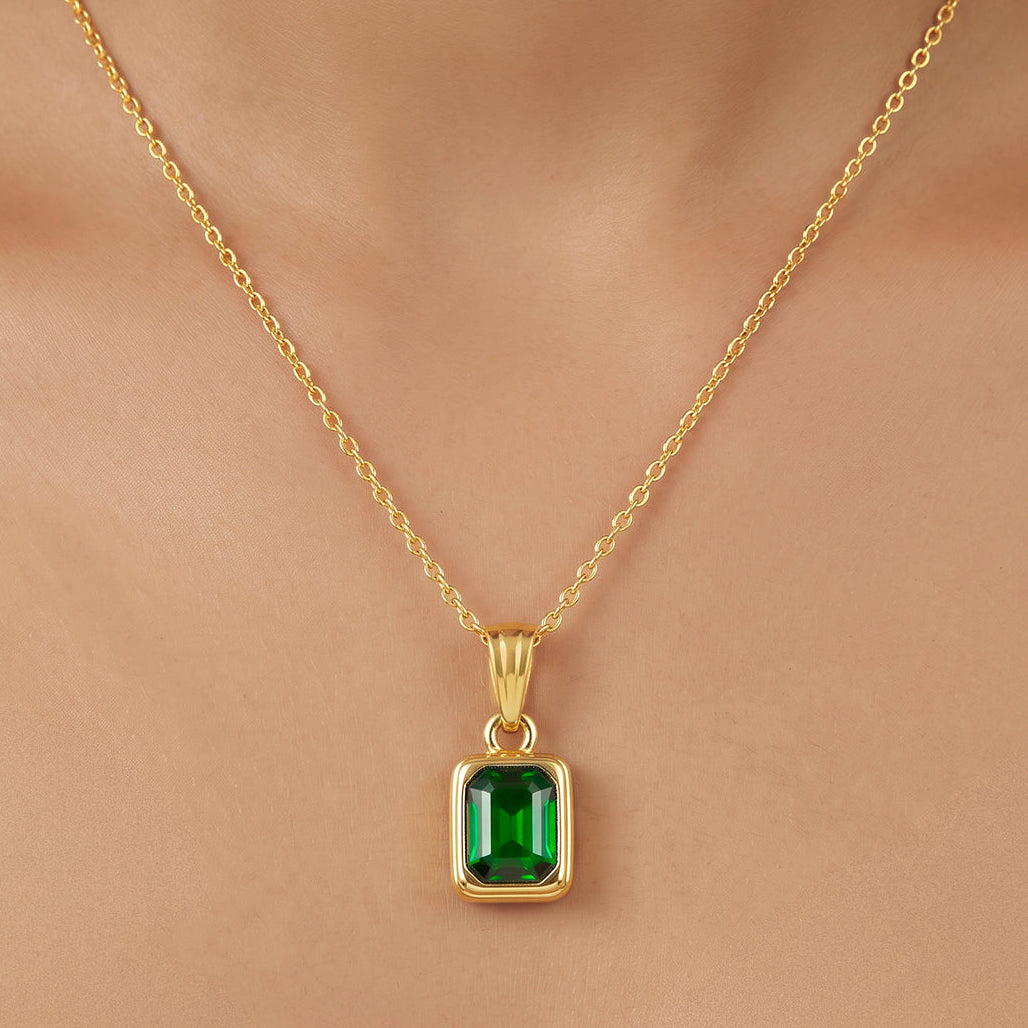 Desihi Necklace Anti-Tarnish Gold Plated Emerald Green Pendant Set