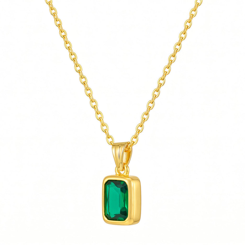 Desihi Necklace Anti-Tarnish Gold Plated Emerald Green Pendant Set