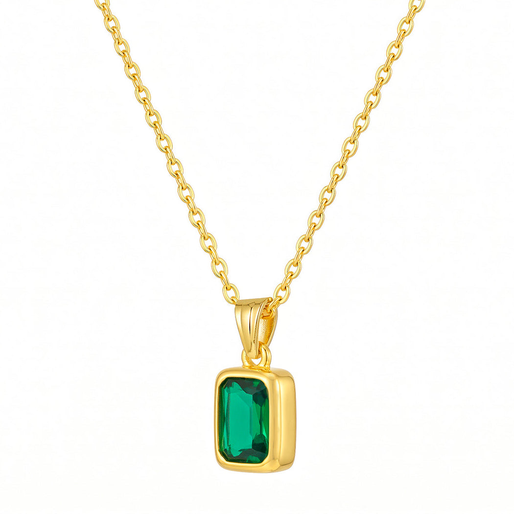 Desihi Necklace Anti-Tarnish Gold Plated Emerald Green Pendant Set
