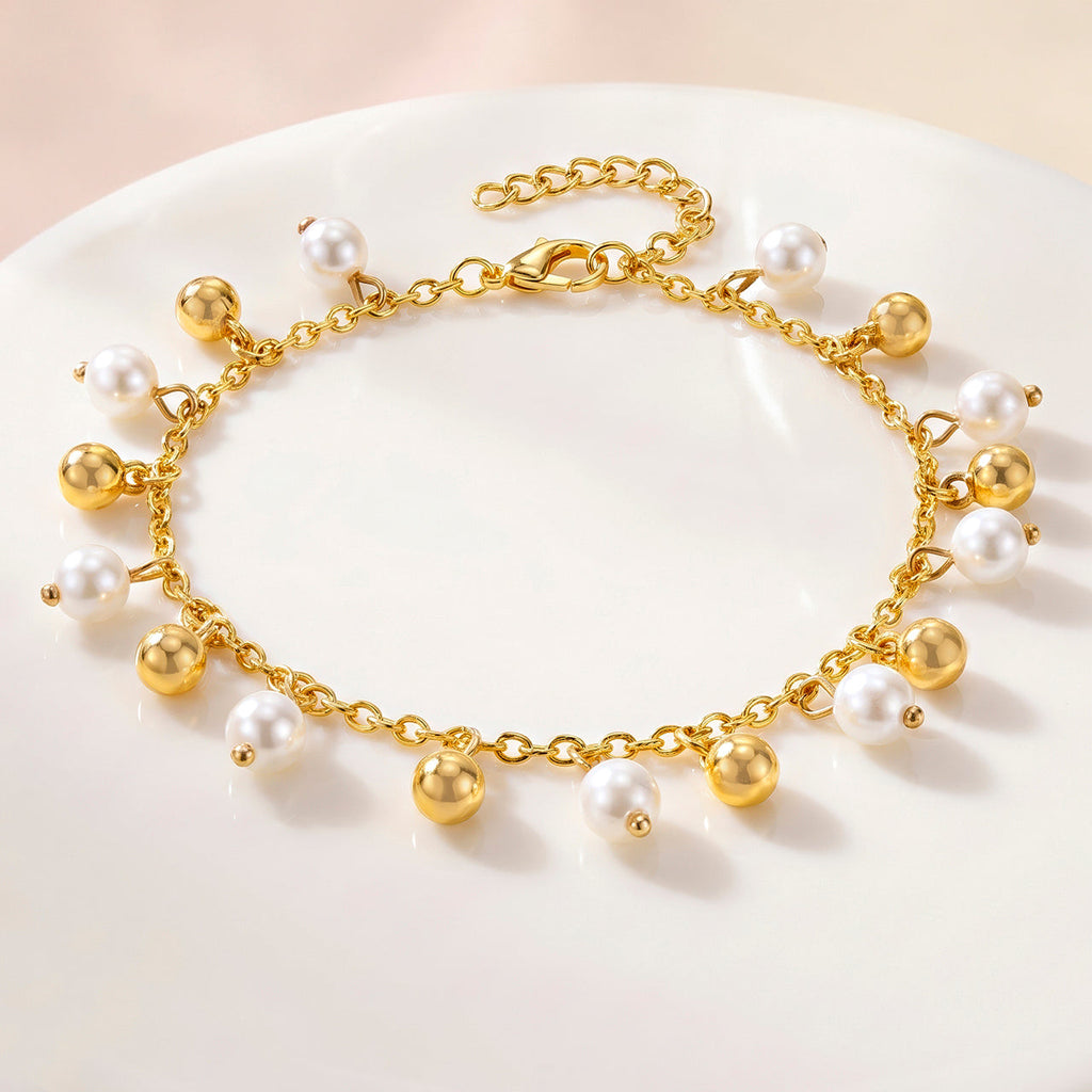 Desihi Anklet Anti-Tarnish Gold Plated With Pearls And Beads