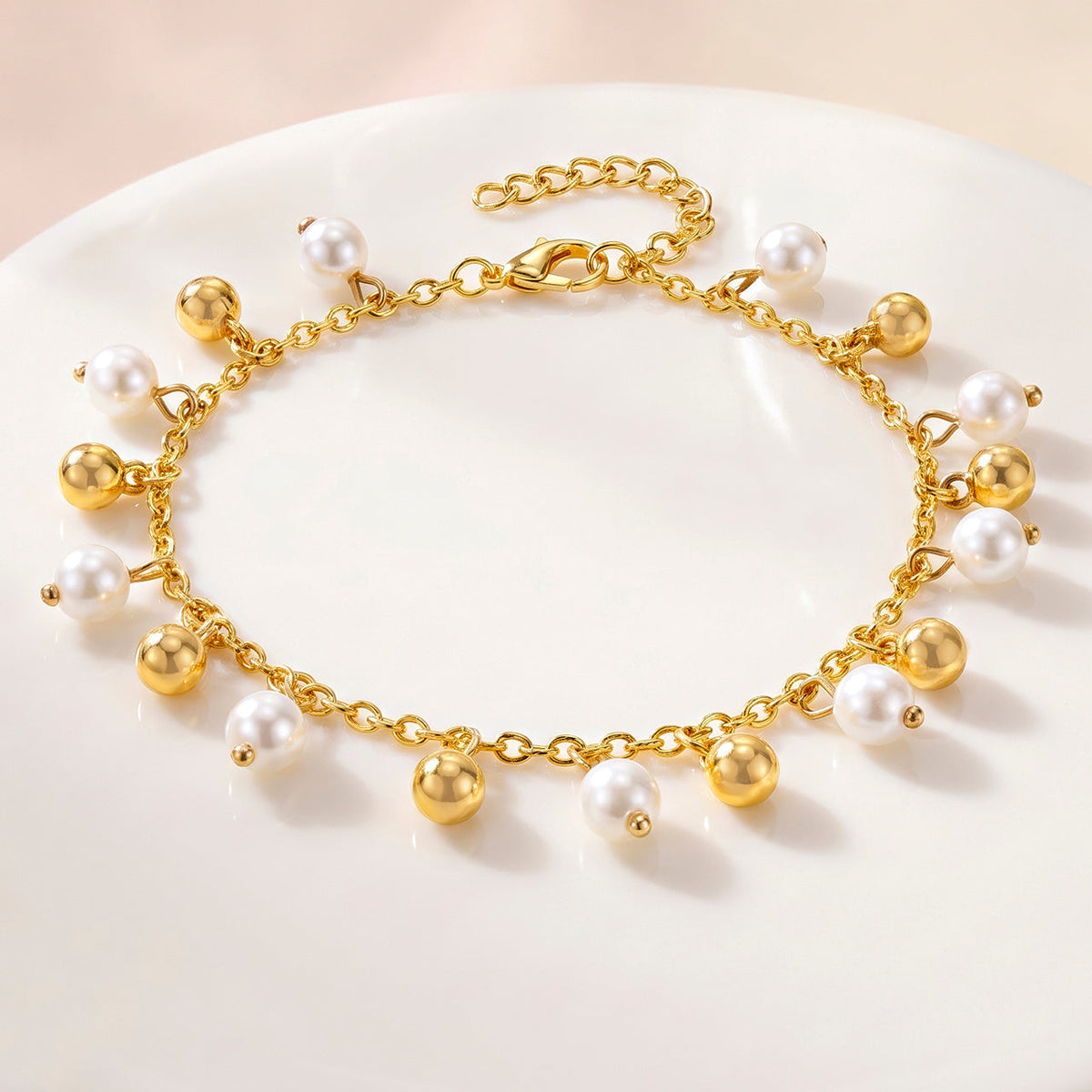 Desihi Anklet Anti-Tarnish Gold Plated With Pearls And Beads