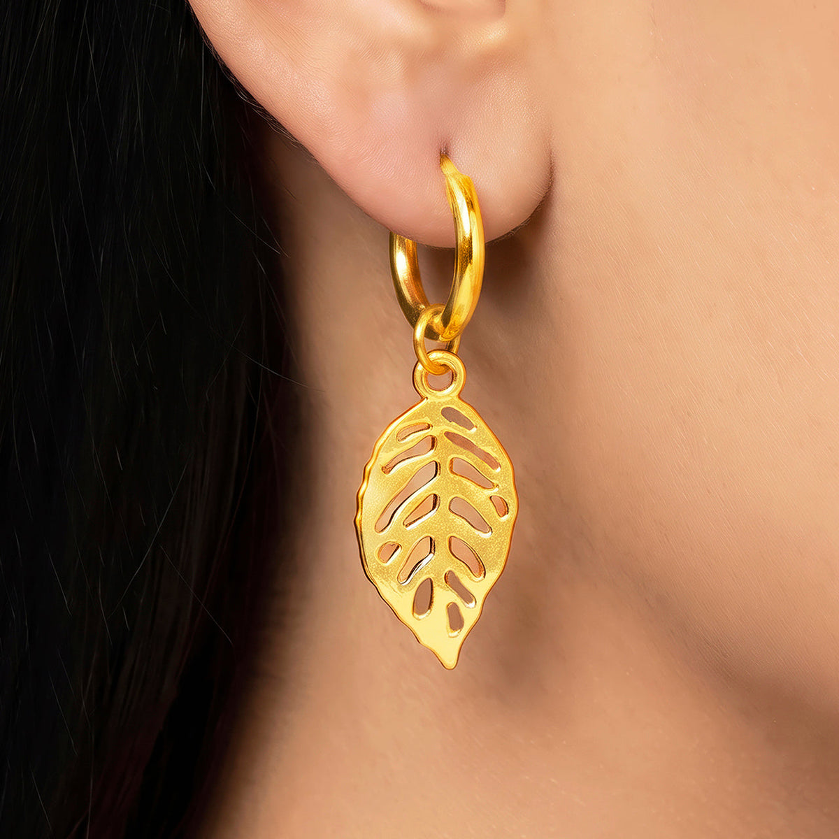 Desihi Earrings Anti-Tarnish Gold Plated Leaf Danglers