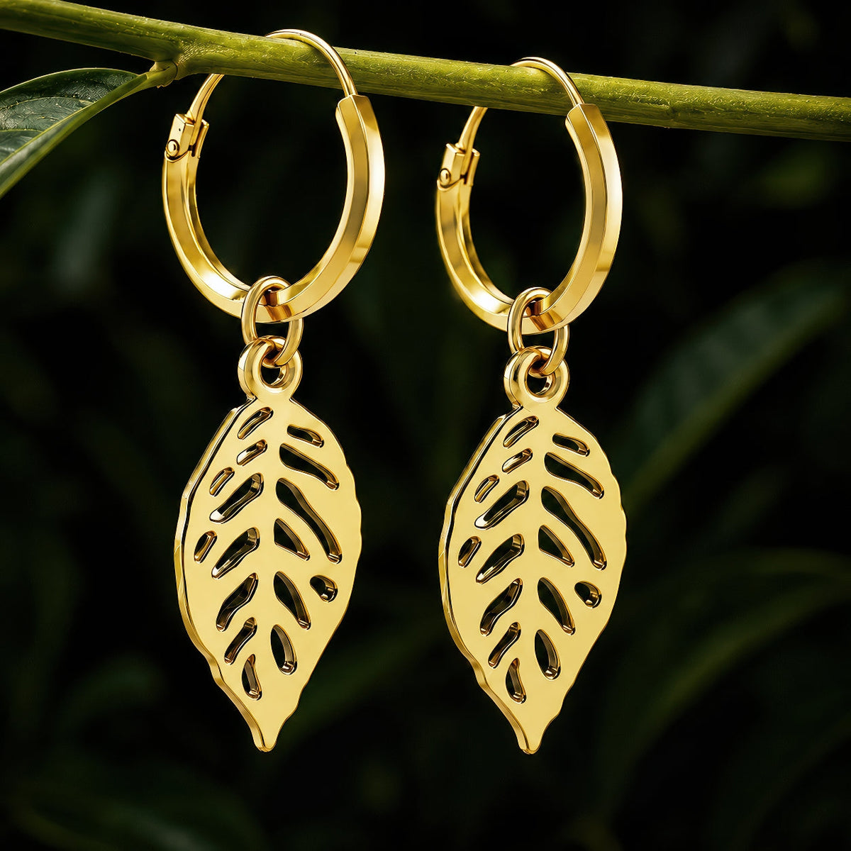 Desihi Earrings Anti-Tarnish Gold Plated Leaf Danglers