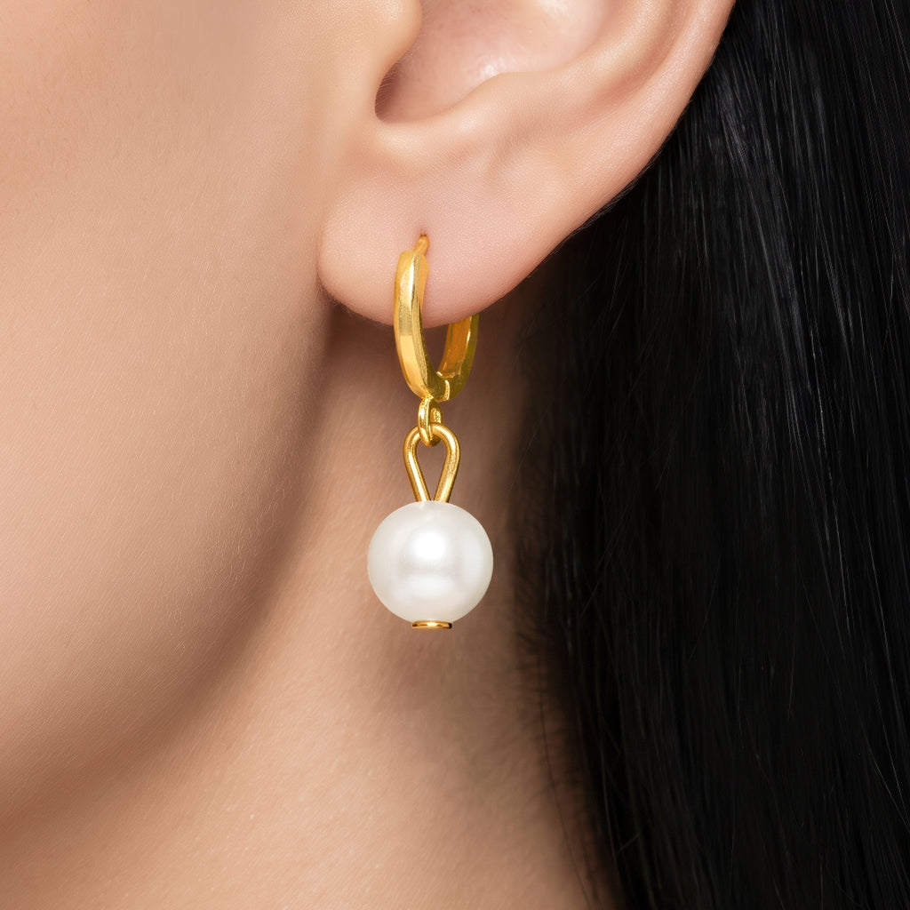 Desihi Earrings Anti-Tarnish Gold Plated White Pearl Danglers