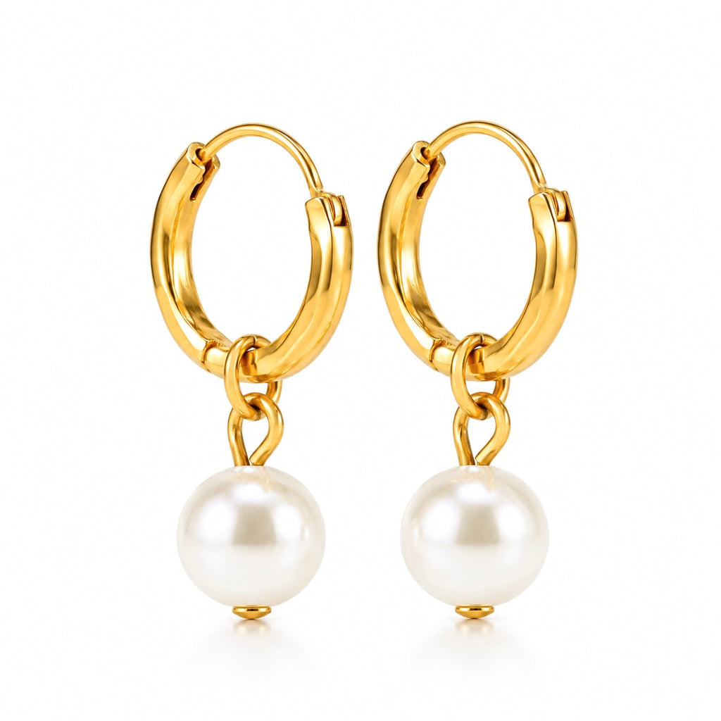 Desihi Earrings Anti-Tarnish Gold Plated White Pearl Danglers