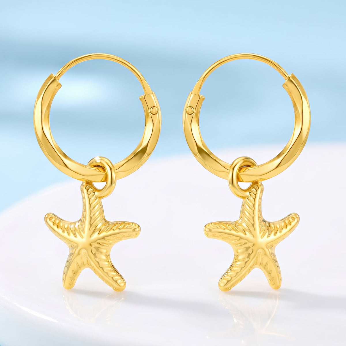 Desihi Earrings Anti-Tarnish Gold Plated Starfish Hoops