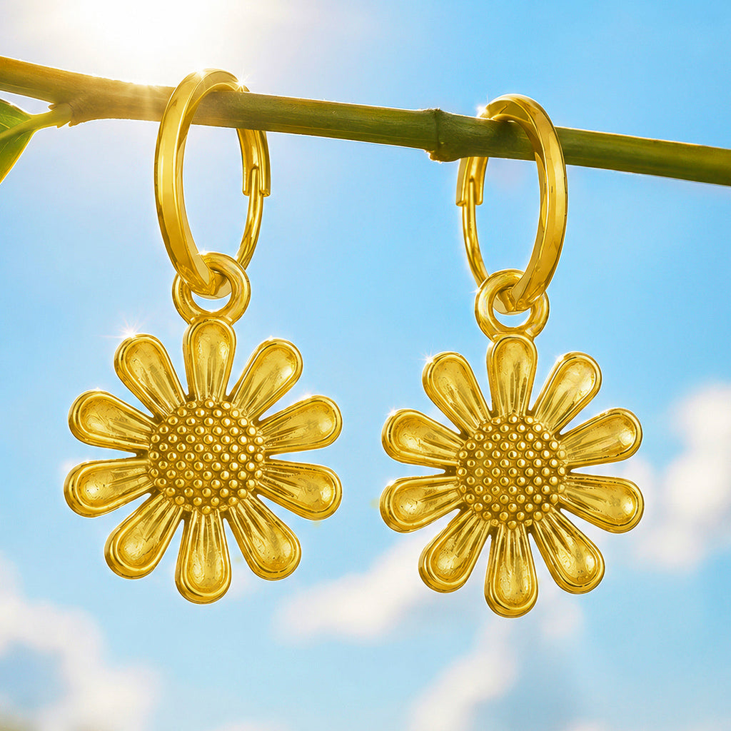 Desihi Earrings Anti-Tarnish Gold Plated Sunflower Hoops