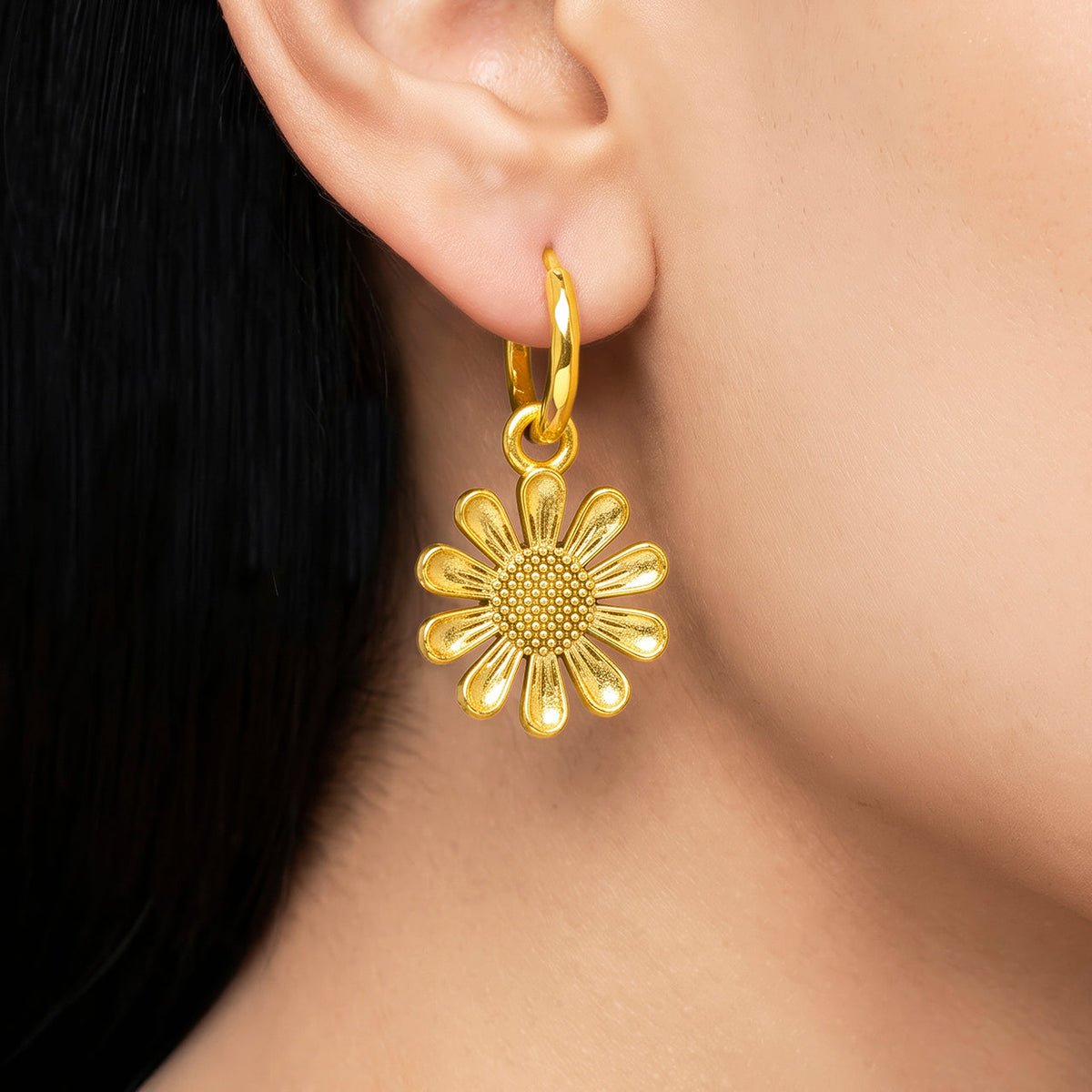 Desihi Earrings Anti-Tarnish Gold Plated Sunflower Hoops