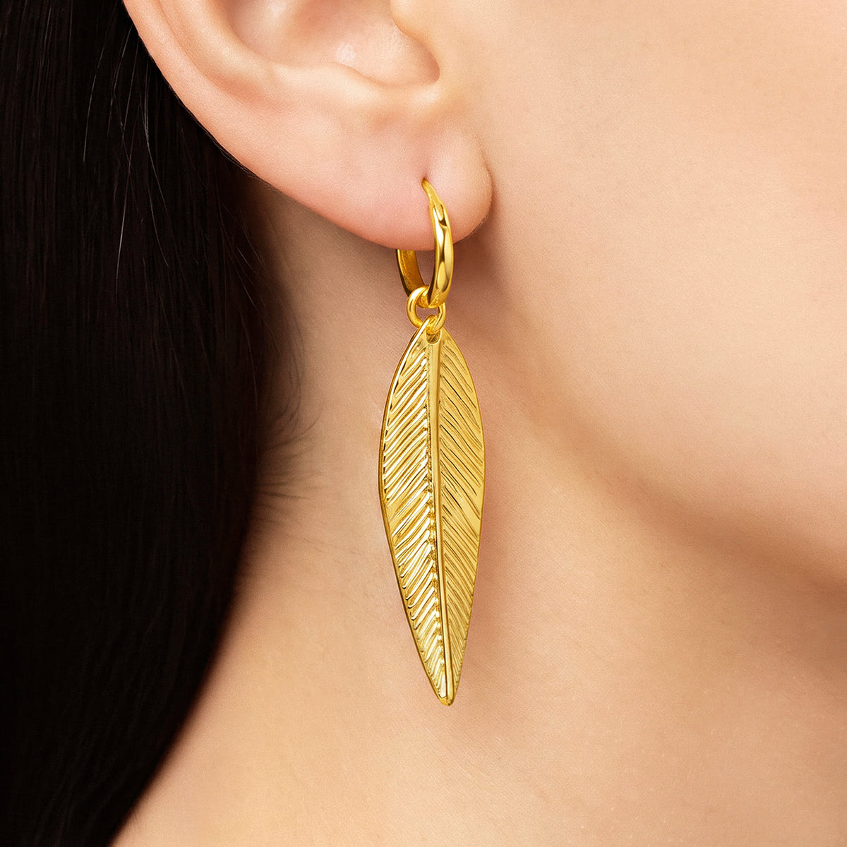 Desihi Earrings Anti-Tarnish Gold Plated Long Leaf Danglers