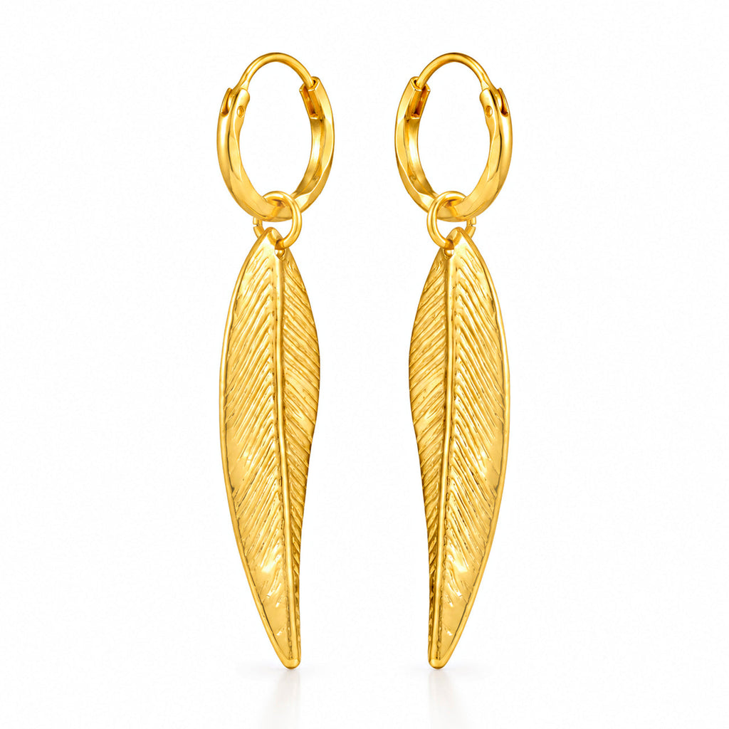 Desihi Earrings Anti-Tarnish Gold Plated Long Leaf Danglers