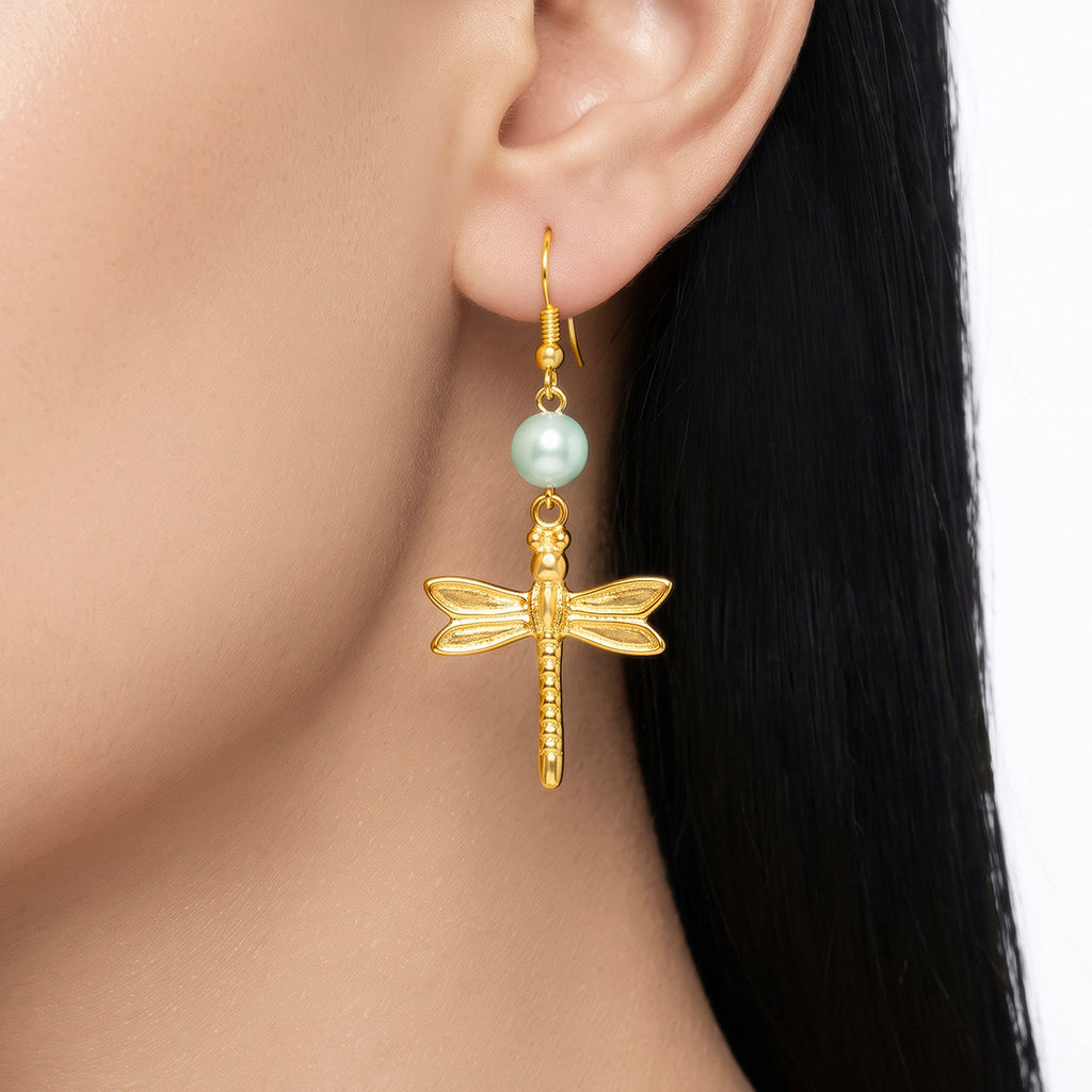 Desihi Earrings Anti-Tarnish Pearl Dragonfly