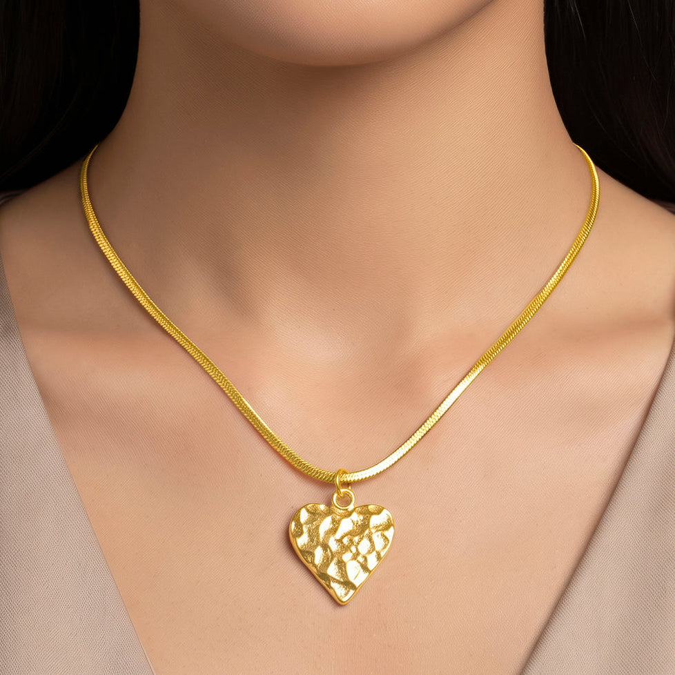 Desihi Necklace Anti-Tarnish Gold Plated Textured Heart