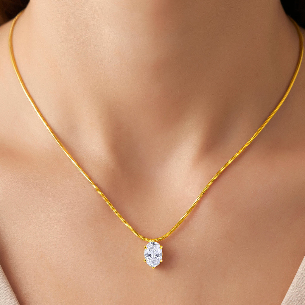 Desihi Necklace Anti-Tarnish Gold Plated Oval Crystal