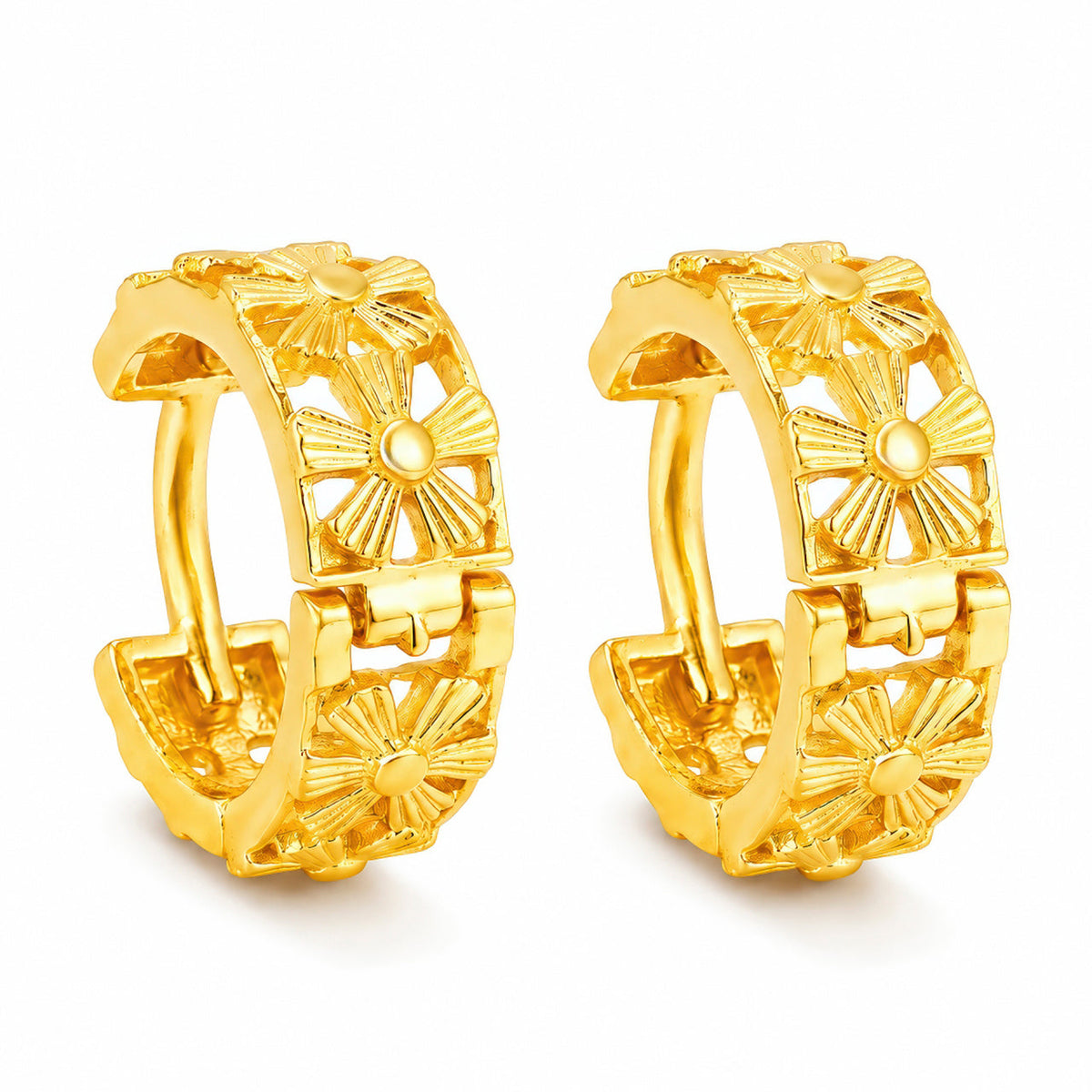 Desihi Earrings Anti-Tarnish Textured Floral Hoops