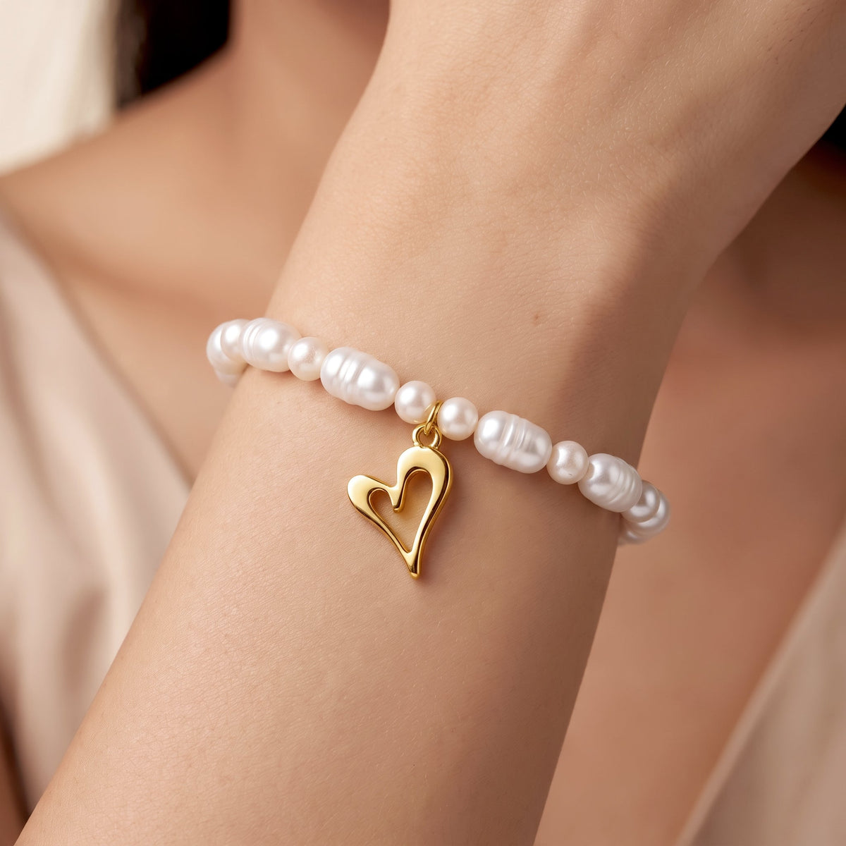 Desihi Bracelet Anti-Tarnish Baroque Pearl Heart (Adjustable Size)