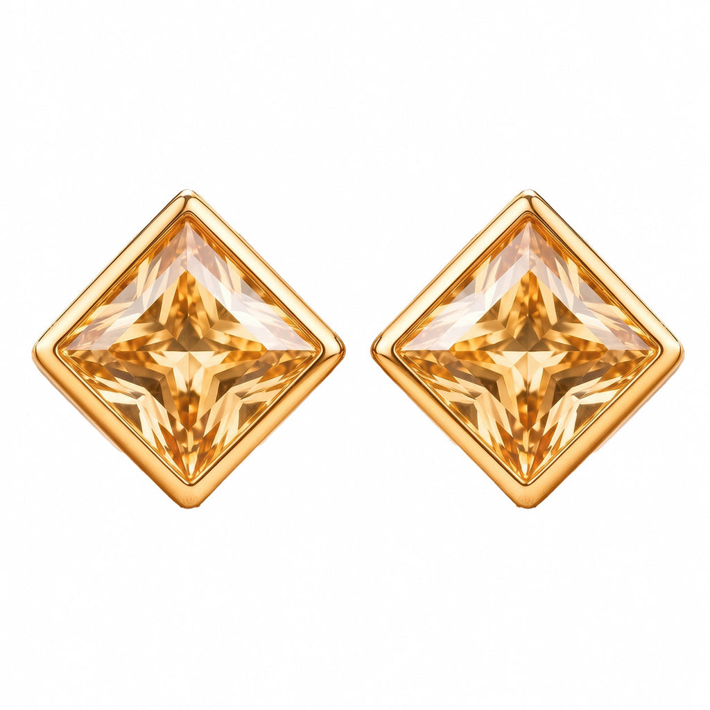 Desihi Earrings Anti-Tarnish Amber Square Crystal