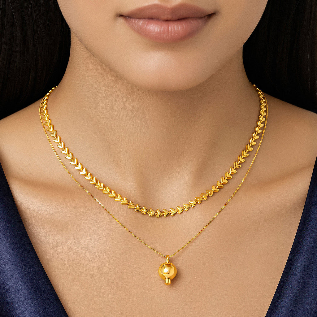 Desihi Necklace Anti-Tarnish Layered Heart Ball