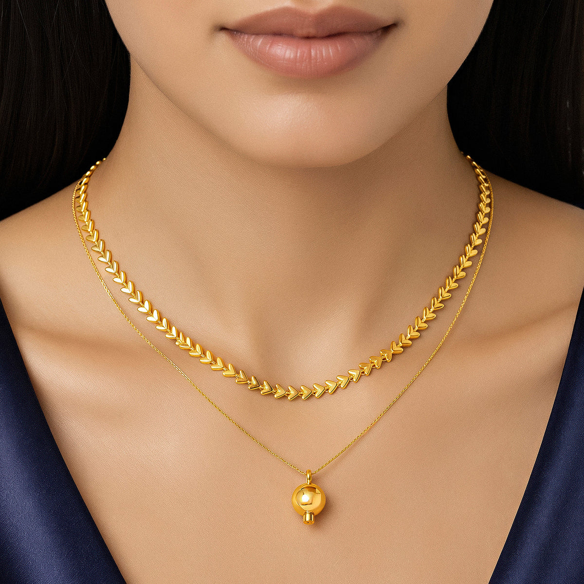 Desihi Necklace Anti-Tarnish Layered Heart Ball