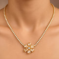 Desihi Necklace Anti-Tarnish Gold Plated Flower Crystal