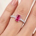 Desihi Ring Anti-Tarnish Emerald-Cut Ruby Pavé (Adjustable Size)