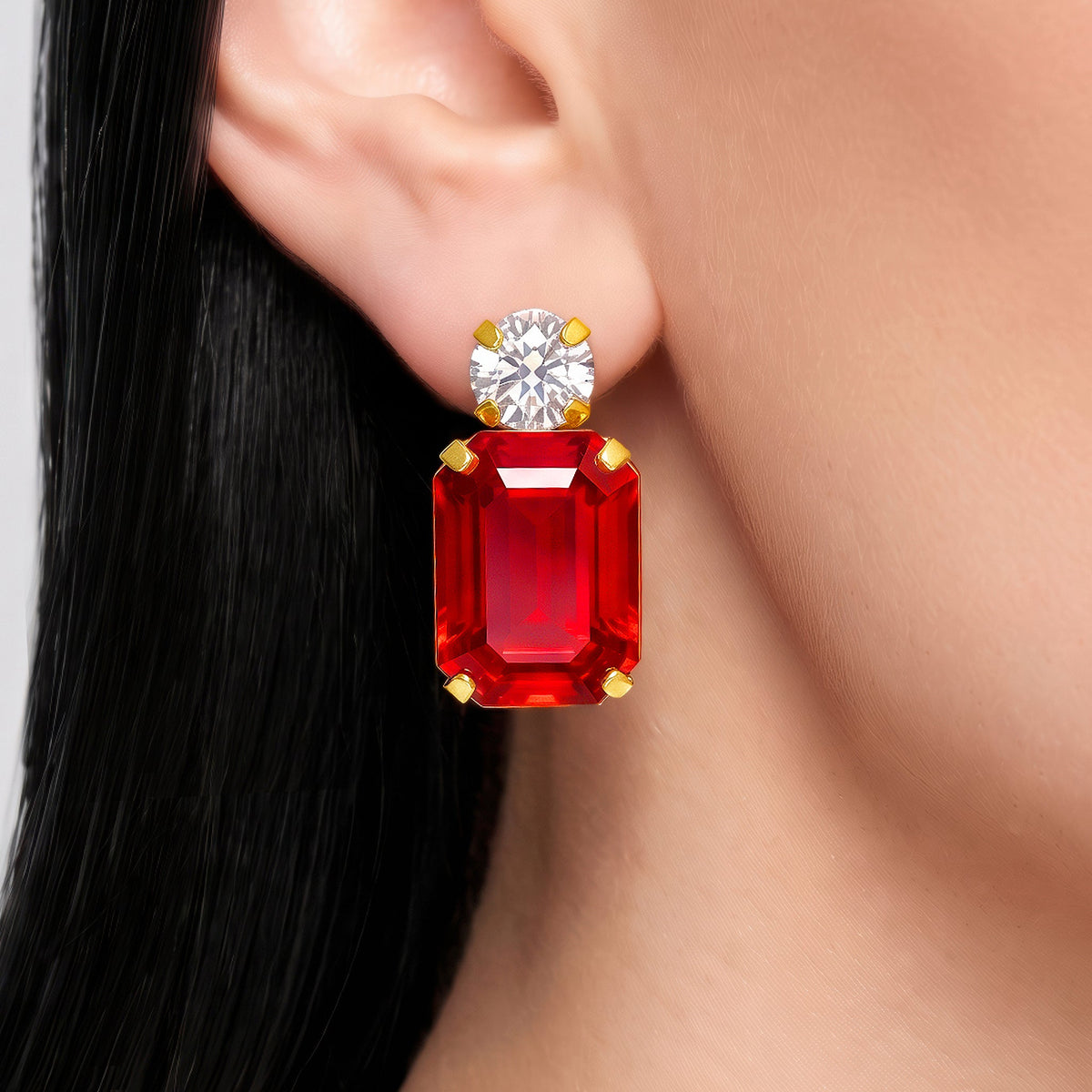 Desihi Earrings Anti-Tarnish Ruby Red Crystal Drop