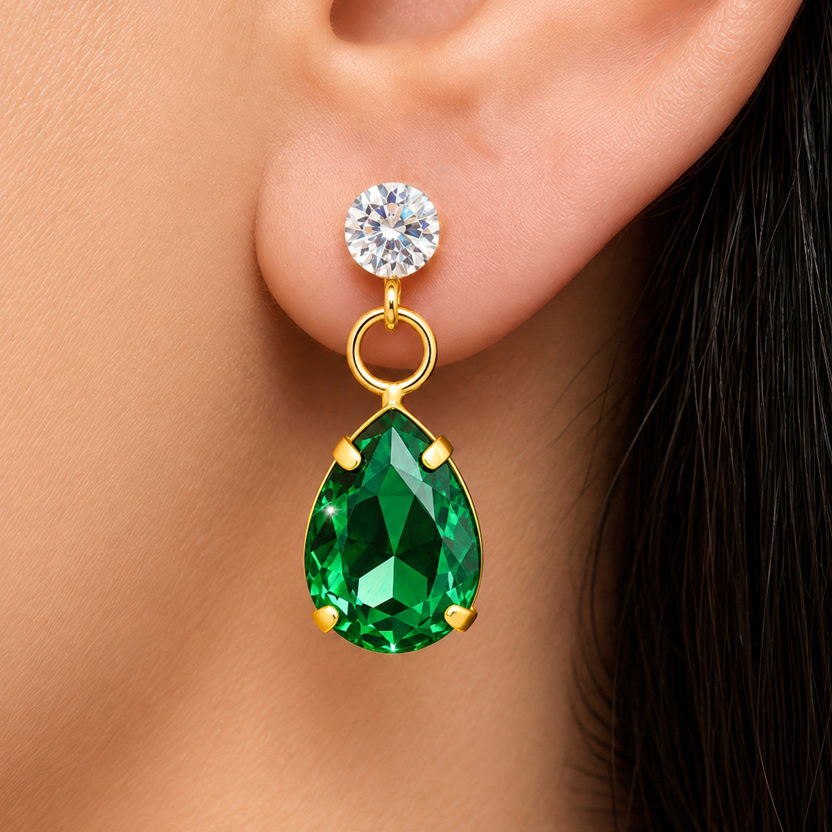 Desihi Earrings Anti-Tarnish Emerald Teardrop Crystal