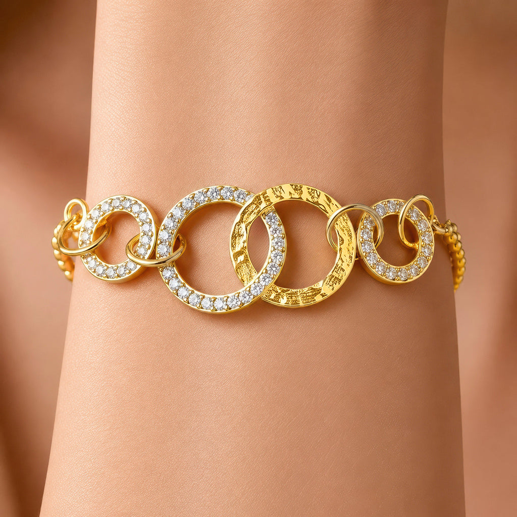 Desihi Bracelet Anti-Tarnish Gold Plated Crystal Circles (Adjustable Size)