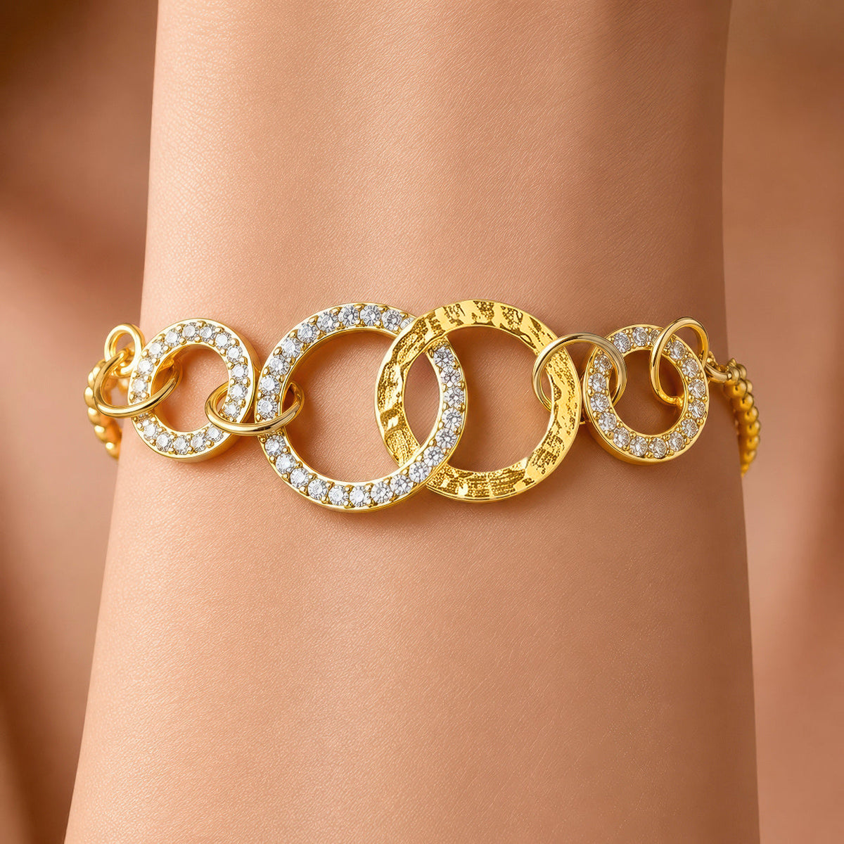 Desihi Bracelet Anti-Tarnish Gold Plated Crystal Circles (Adjustable Size)