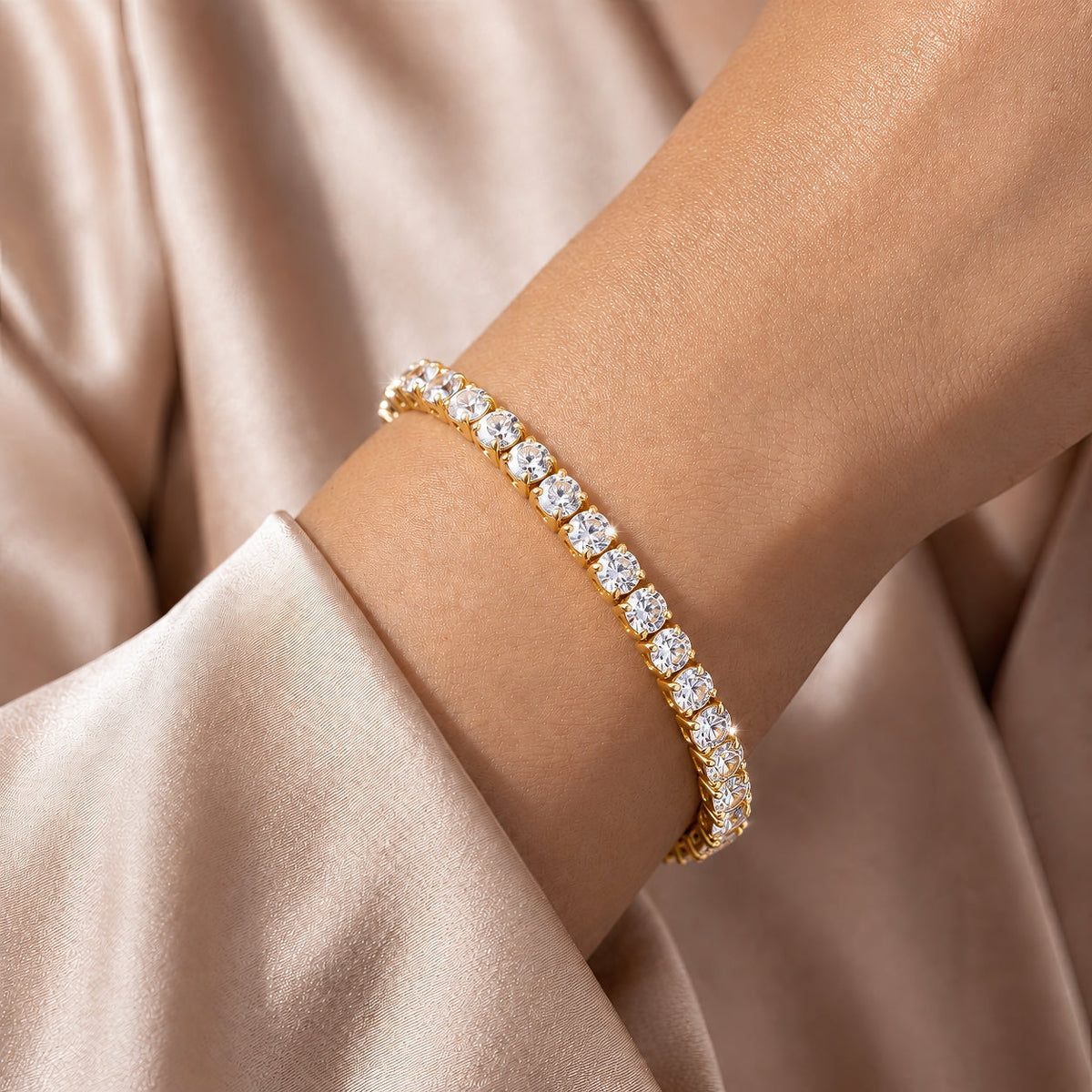 Anti-Tarnish Bracelet Gold Plated American Diamonds Bangle (Adjustable Size)