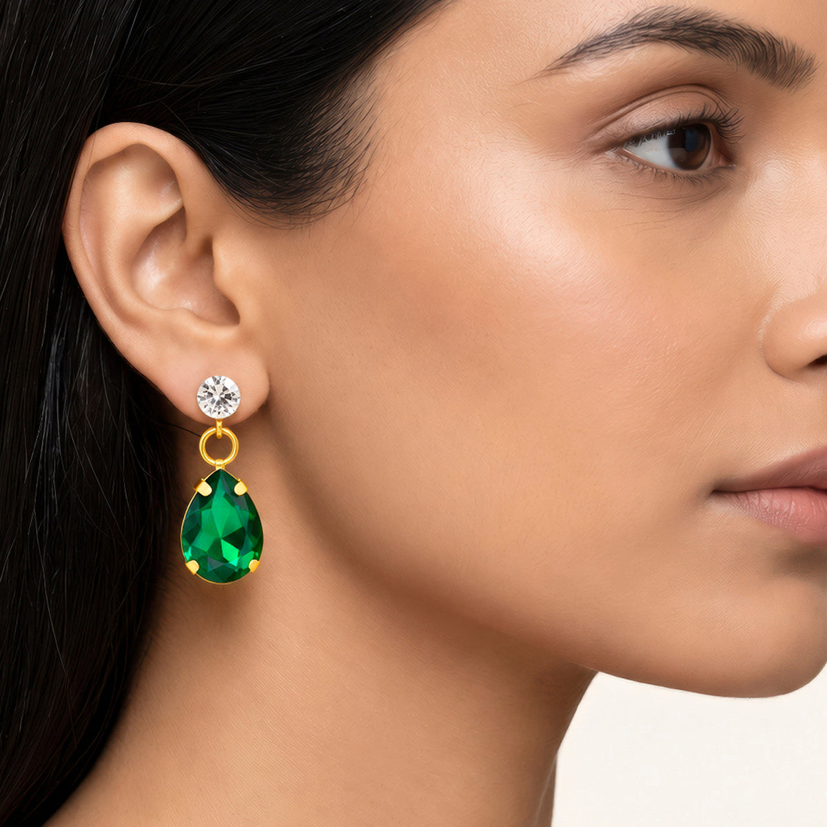 Desihi Earrings Anti-Tarnish Emerald Teardrop Crystal