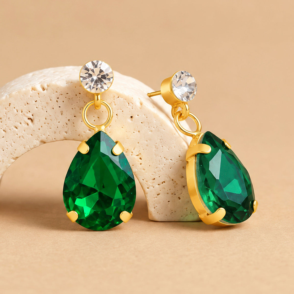Desihi Earrings Anti-Tarnish Emerald Teardrop Crystal