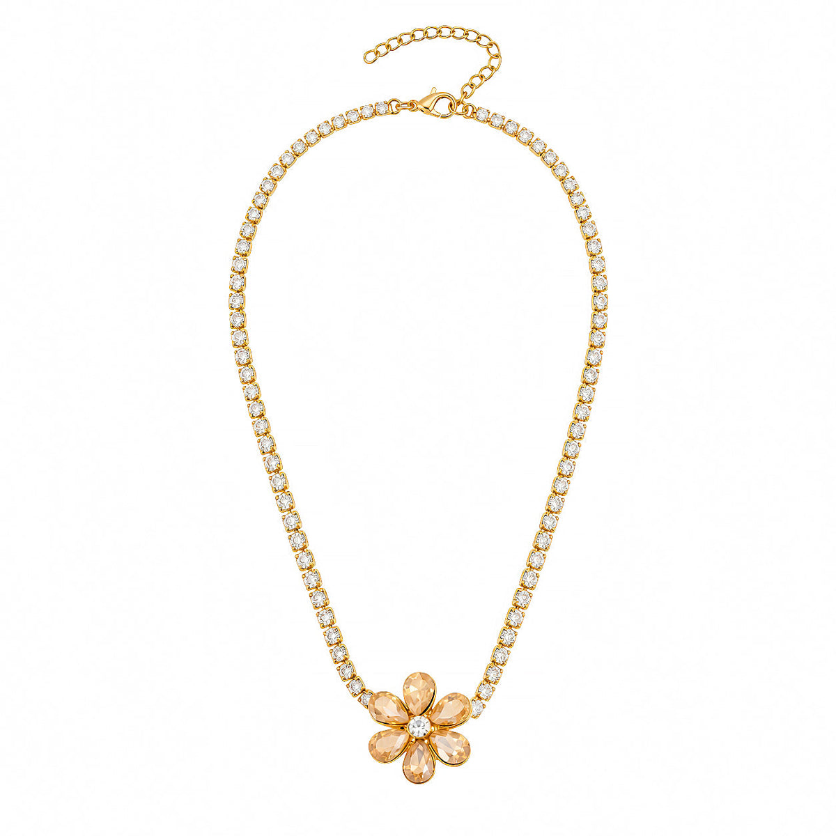 Desihi Necklace Anti-Tarnish Gold Plated Flower Crystal