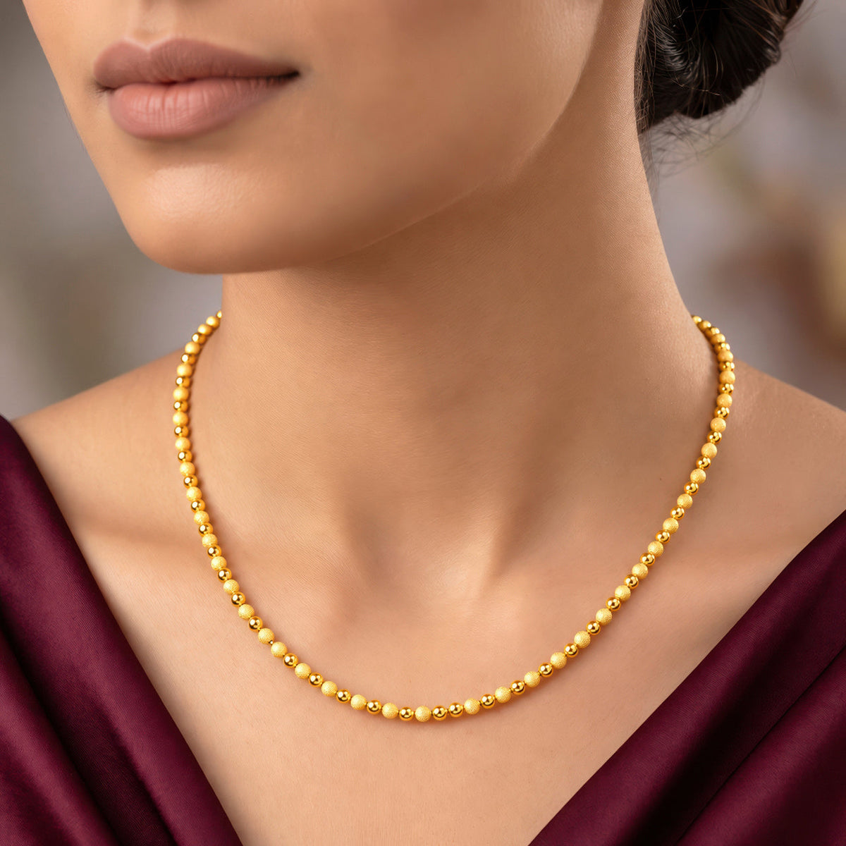 Desihi Necklace Anti-Tarnish Gold Plated Textured Ball Chain