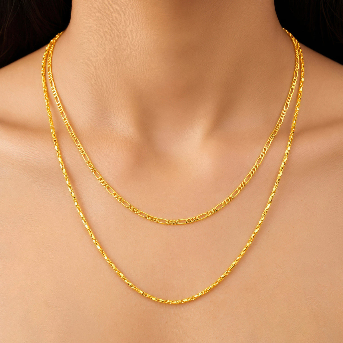 Desihi Necklace Anti-Tarnish Gold Plated Layered Textured Chain