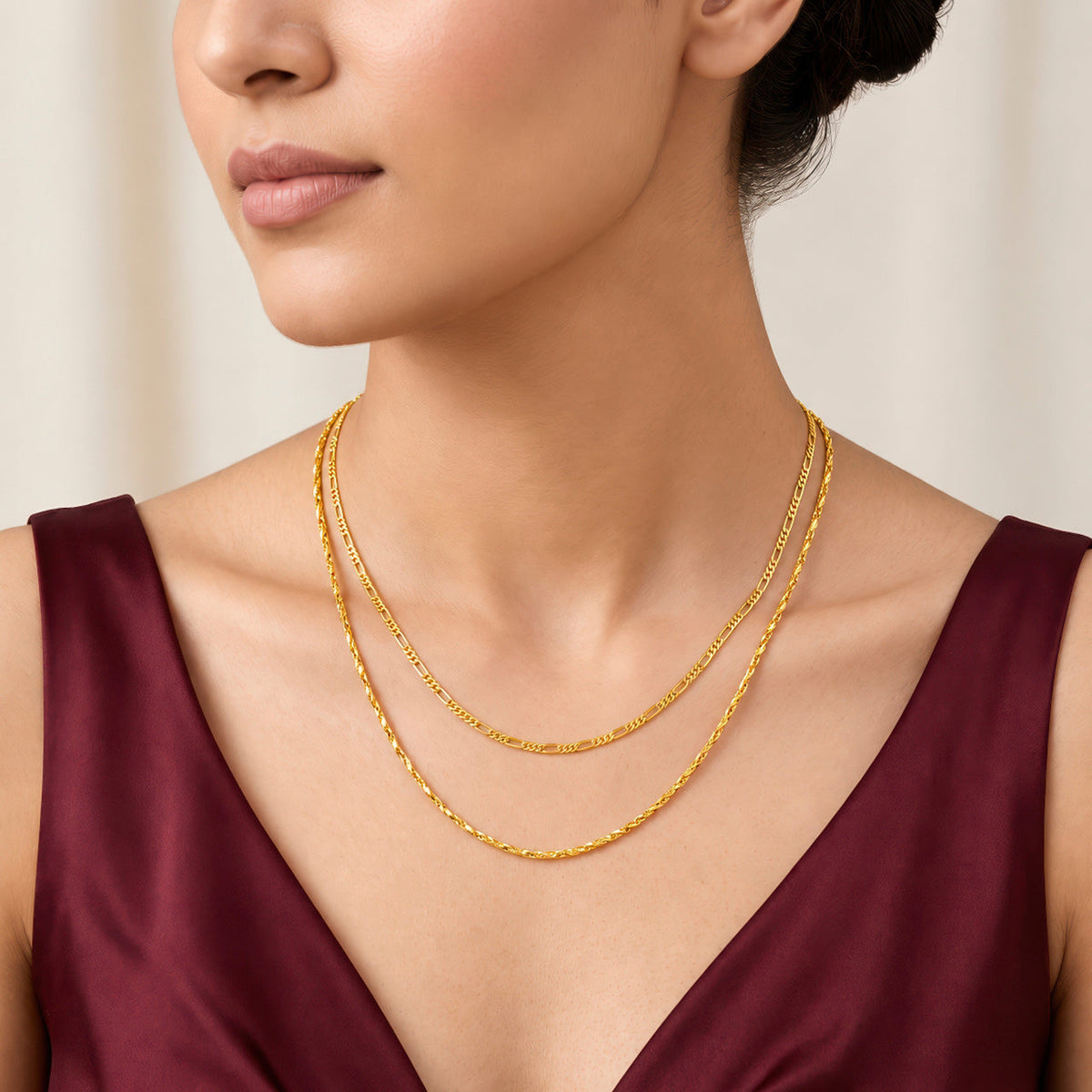 Desihi Necklace Anti-Tarnish Gold Plated Layered Textured Chain