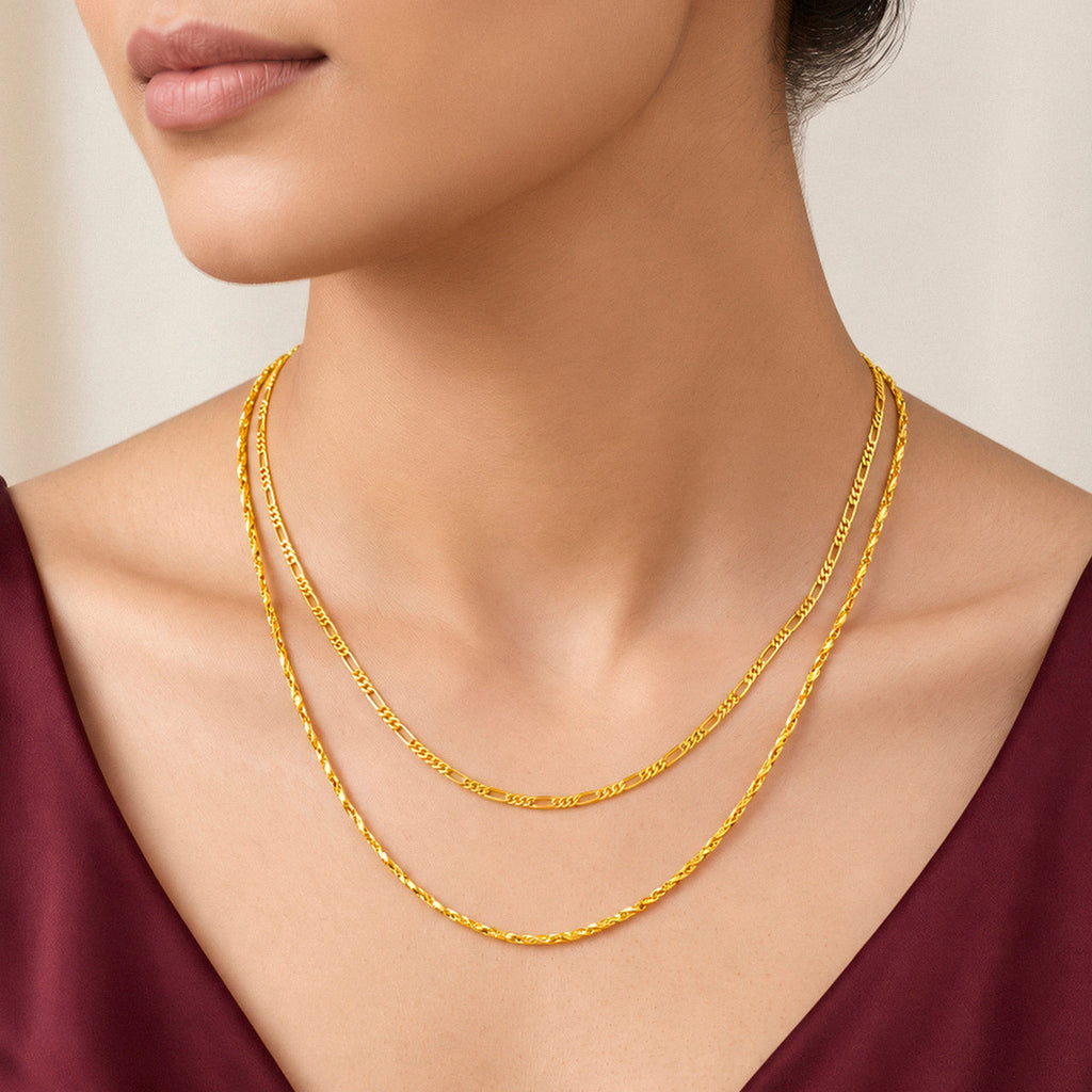 Desihi Necklace Anti-Tarnish Gold Plated Layered Textured Chain