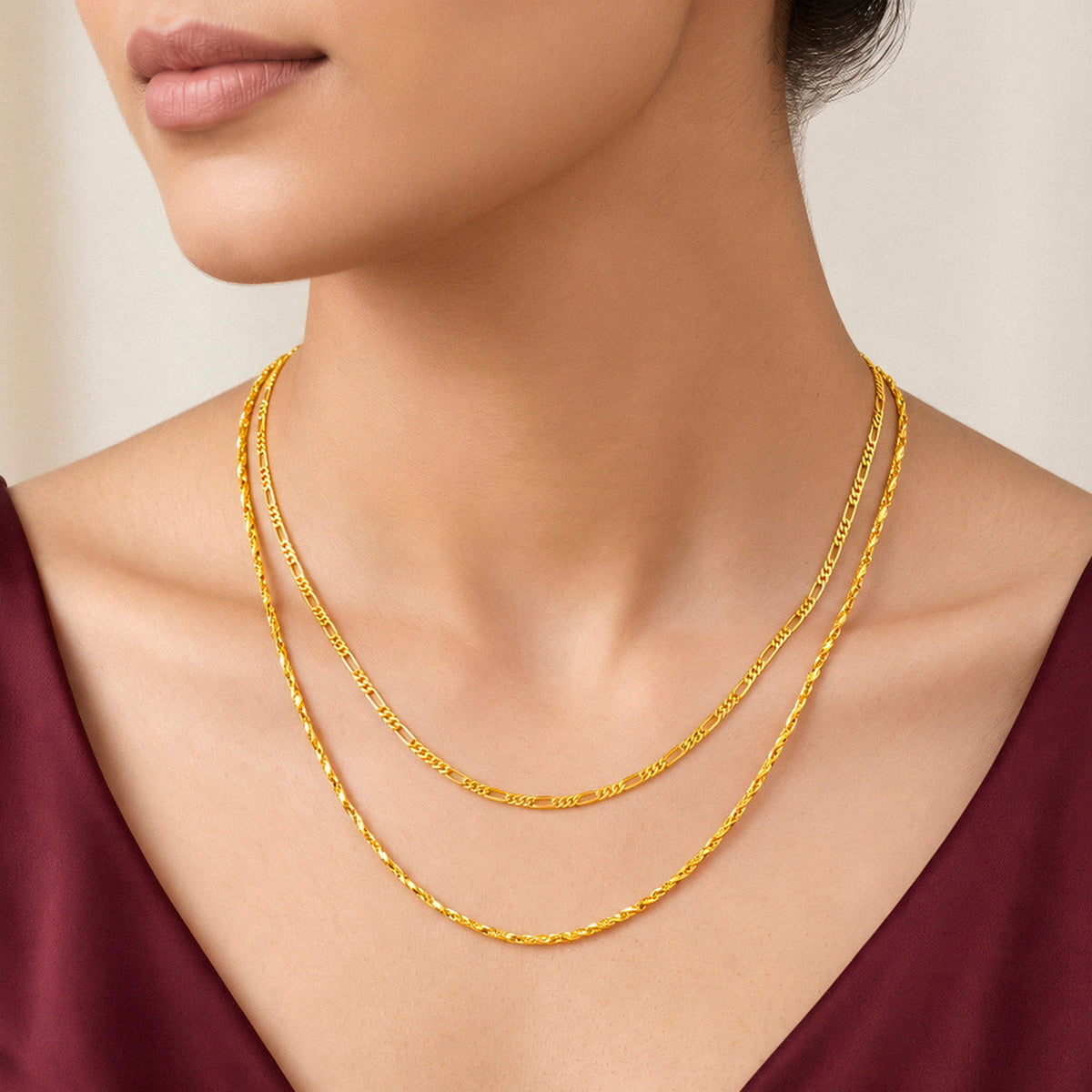 Desihi Necklace Anti-Tarnish Gold Plated Layered Textured Chain