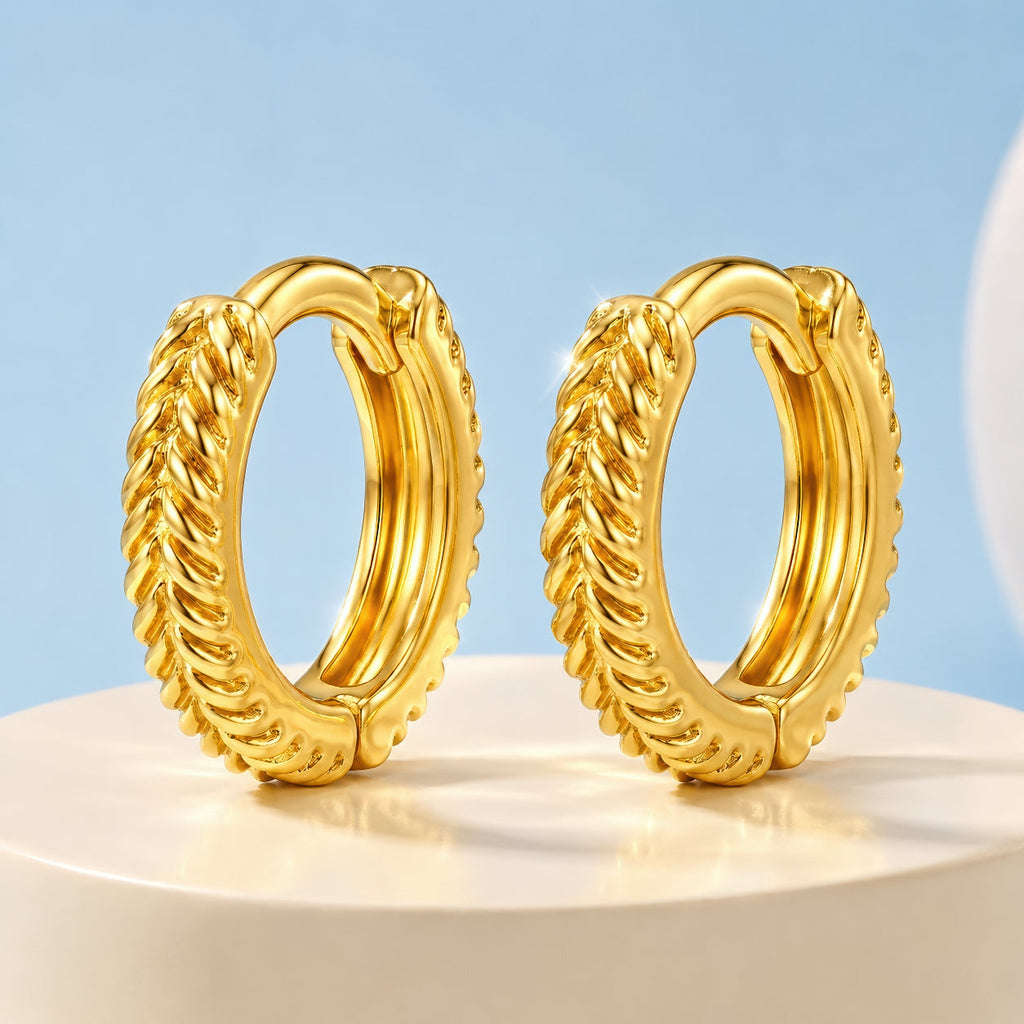 Desihi Earrings Anti-Tarnish Gold Plated Chevron Huggies